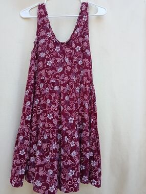 Hem & Thread Wine Floral Tiered Mini Dress